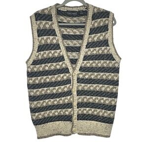 Peter England Vintage Wool Blend Fair Isle Button Up Sweater Vest Men's Medium